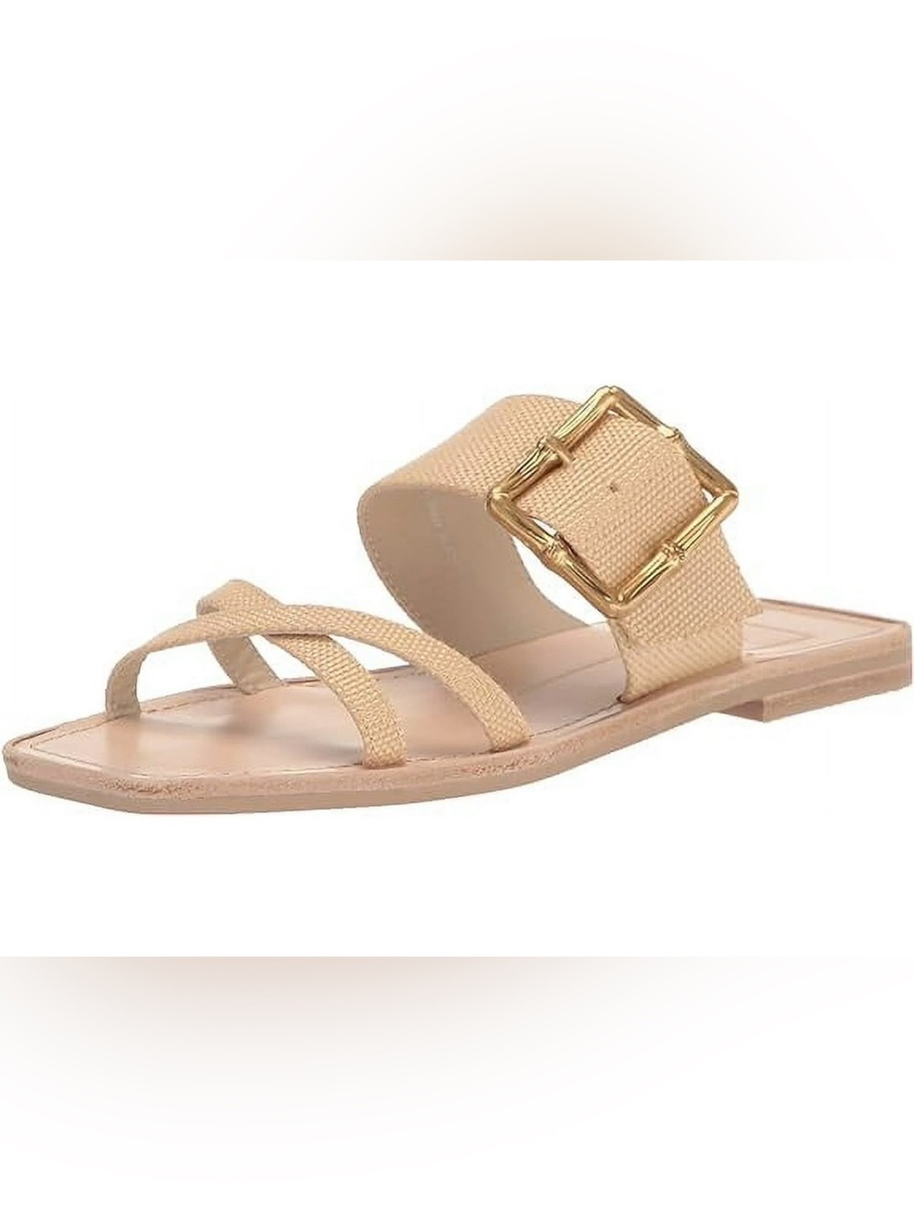 Dolce Vita Neutral Beige Slide Sandals with Gold Buckle